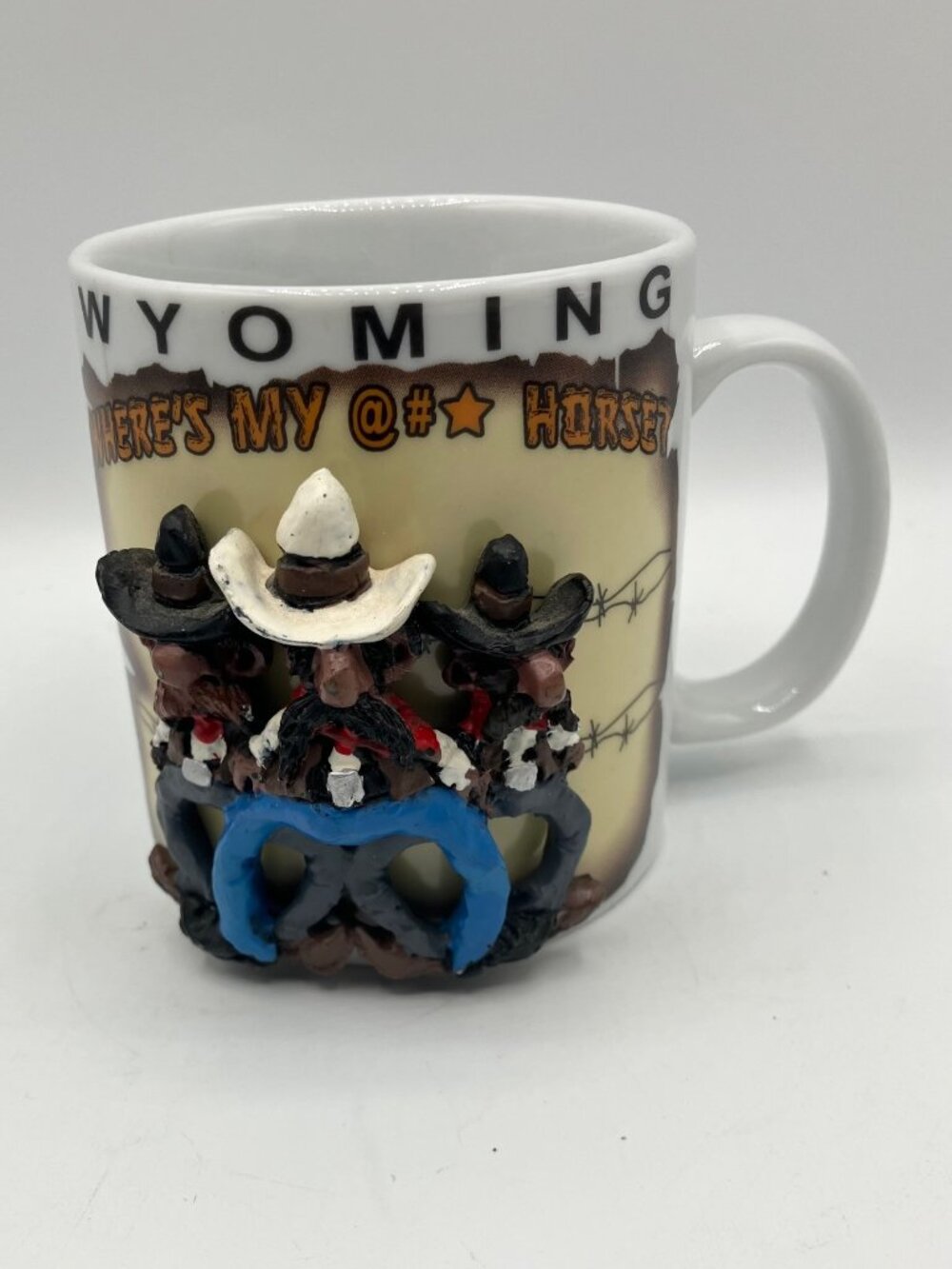 Wyoming Western Coffee Mug Humorous 3-D White Ceramic Great Condition